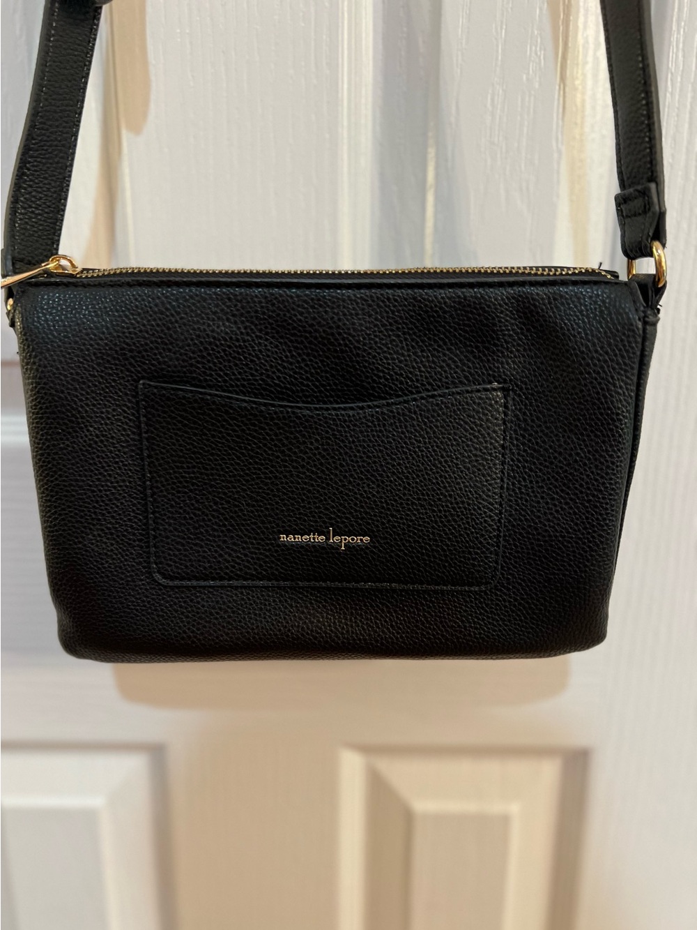 Nanette Lepore Black Pebbled Leather Crossbody with Gold Hardware
